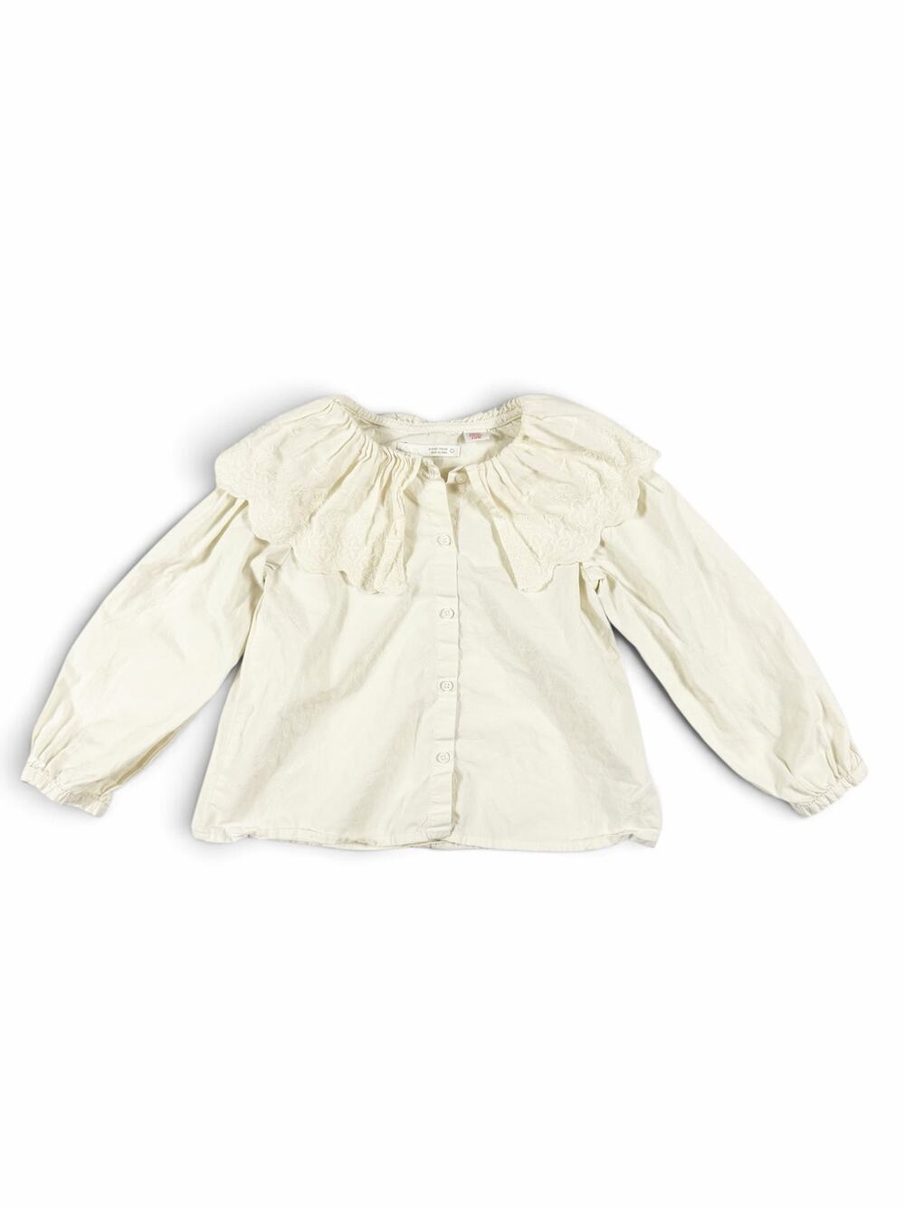 Zara Girls Cream Oversized Embroidered Scallop Collar Blouse Size 5
